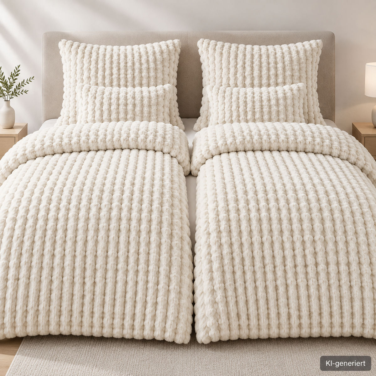 MONT CHALET Fell-Wendebettwäsche Jacquard Streifen Chinchilla 6tlg Creme HA16