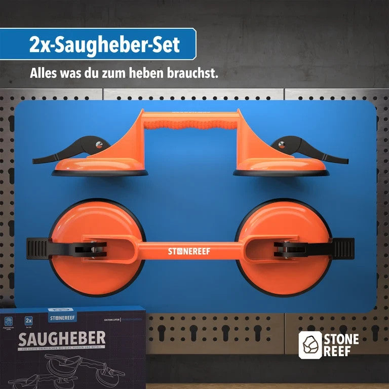 2x STONEREEF Saugheber Saugnapf Glasheber Fliesenheber Vakuumheber Doppel A6