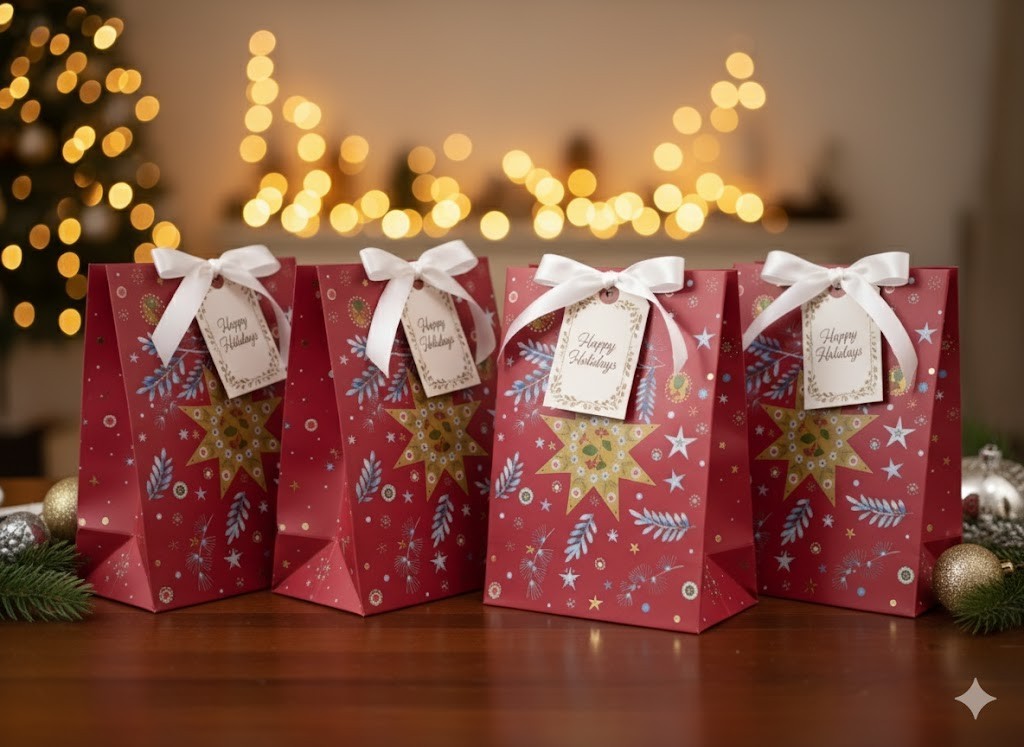 4x Stewo Geschenkverpackung, Tüten, Design 14x10 cm, Weihnachten