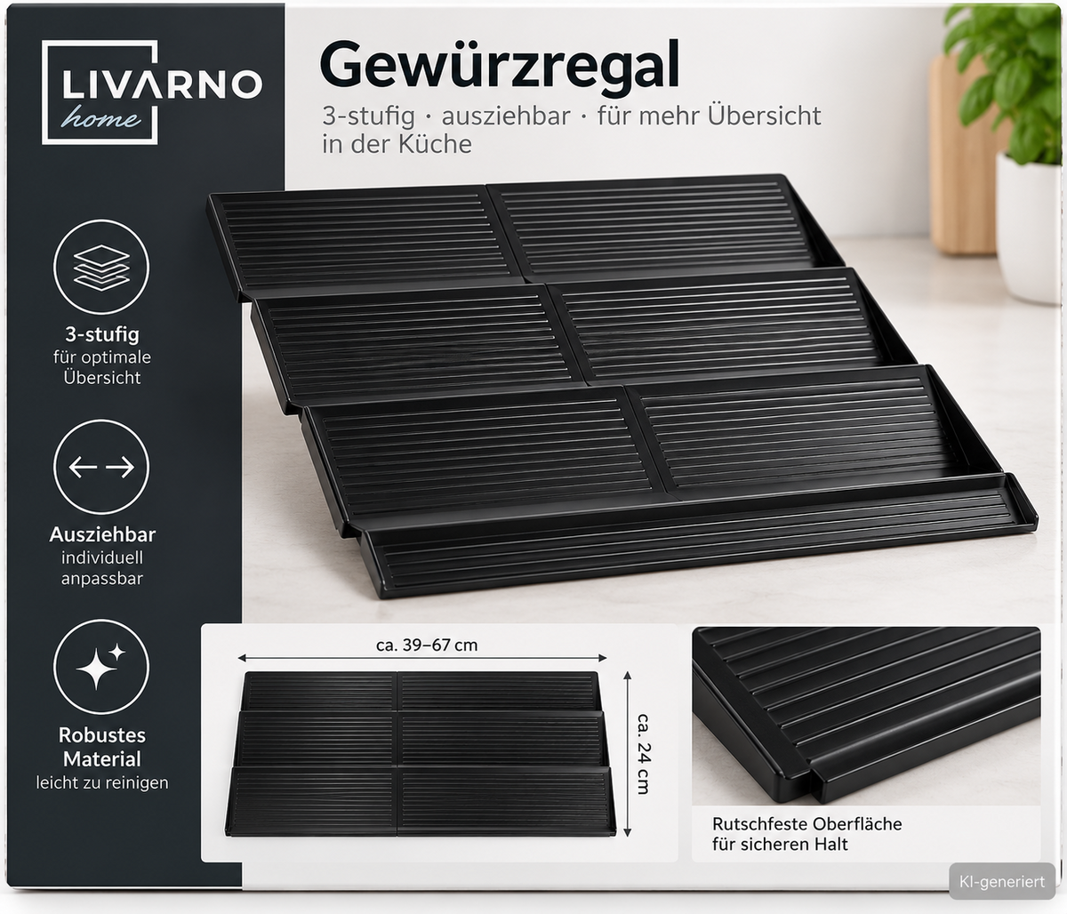 Lifewit Gewürz Organizer 4 Etagen Verstellbar Schublade Gewürzregal Schwarz E1