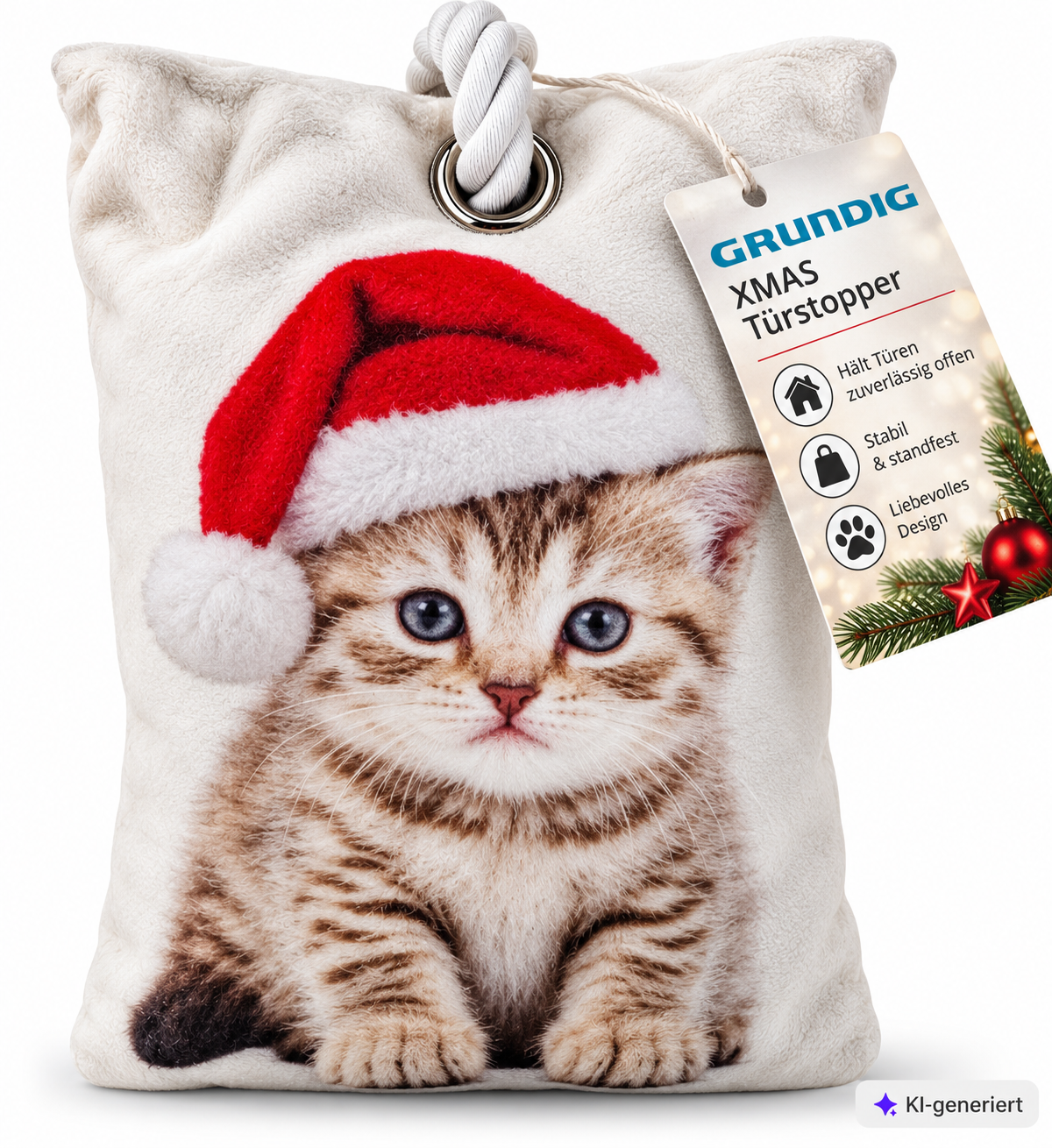Grundig LED Weihnachts Türstopper Katze 20x14cm Weihnachtsdeko Kissen