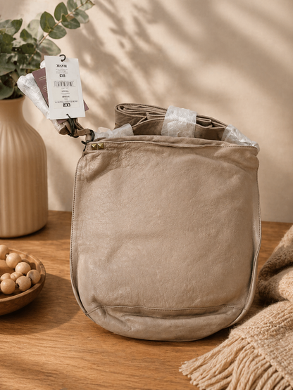 Desiderius Basic Maide Handtasche Taupe Echtleder Damen Ledertasche Schulter H2