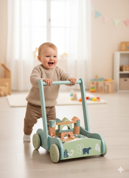 Navaris Lauflernwagen aus Holz Blau Baby Lernwagen Gehwagen Schiebewagen