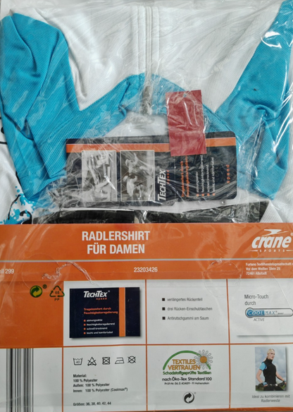 CRANE Damen Radtrikot Gr. 38 Weiß Türkis Kurzarm Fahrrad Trikot Coolmax Neu G