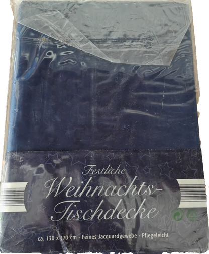 Weihnachts Tischdecke 130x170 cm Blau Jacquard Sterne Baumwolle Polyester E4