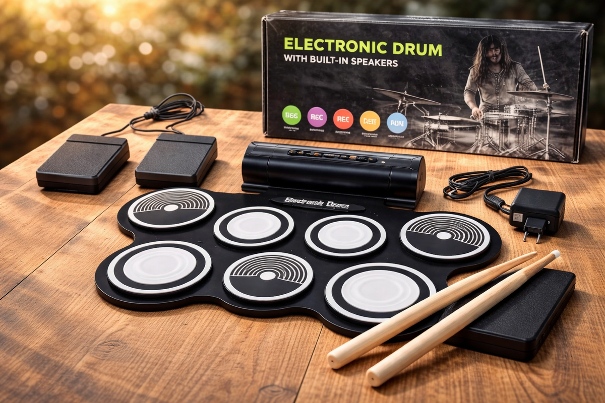 Elektronisches Schlagzeug Drum Pad Set 7 Pads mit Lautsprecher Fußpedalen D-04