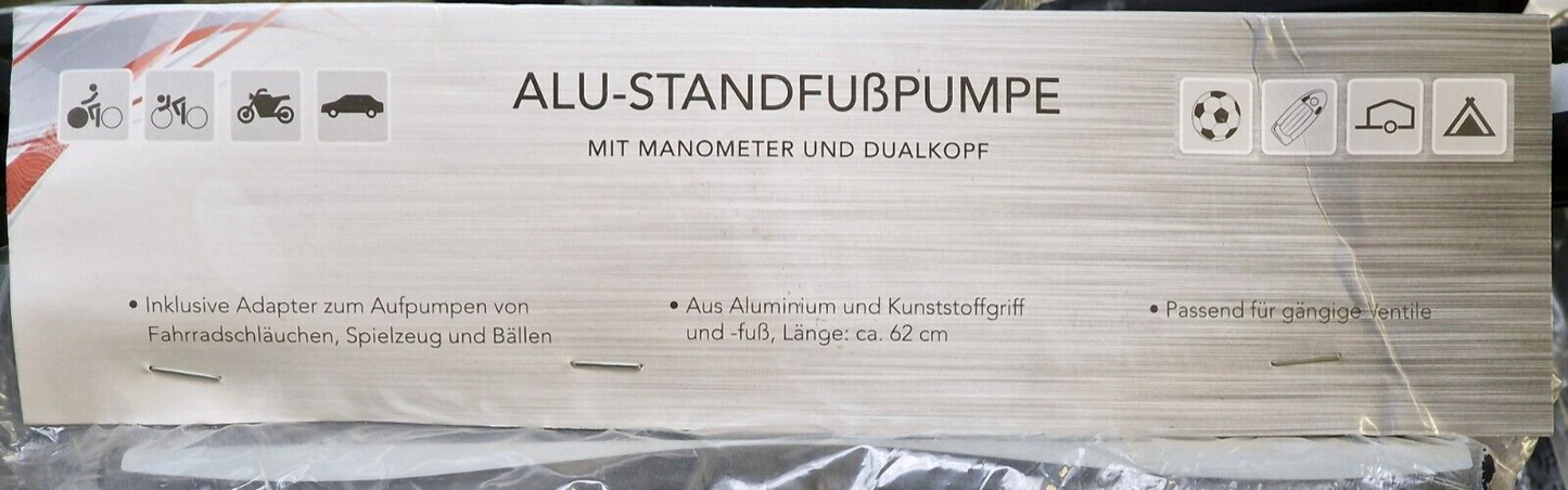 Alu-Standfußpumpe Fahrrad Luftpumpe Dualkopf Manometer Ventil Pumpe