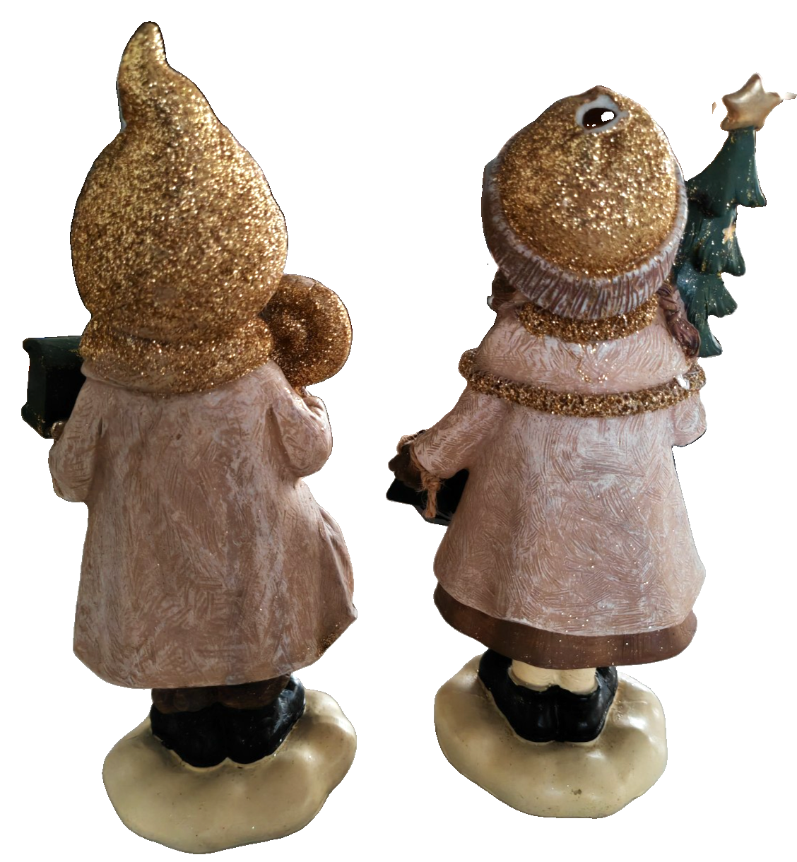 Winterkinder 2er Set Weihnachtsdeko Figuren Gold Glitzer Mädchen Junge 21cm C6
