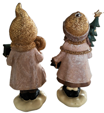 Winterkinder 2er Set Weihnachtsdeko Figuren Gold Glitzer Mädchen Junge 21cm C6