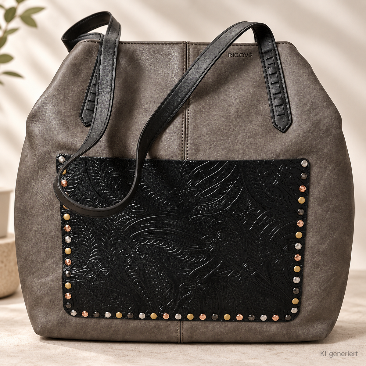 PICARD Pampa Shopper 2222 Charcoal Damen Handtasche Schultertasche Grau Niete H3