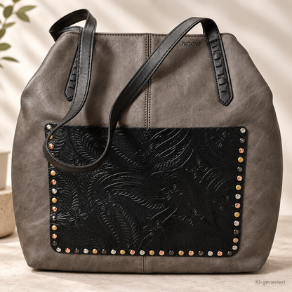PICARD Pampa Shopper 2222 Charcoal Damen Handtasche Schultertasche Grau Niete H3