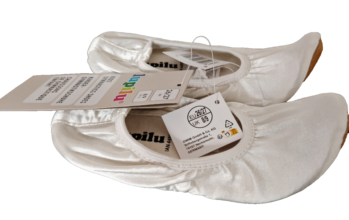 Lupilu Kinder Gymnastikschuhe Gr. 26/27 Weiß Turnschläppchen Gummisohle G2
