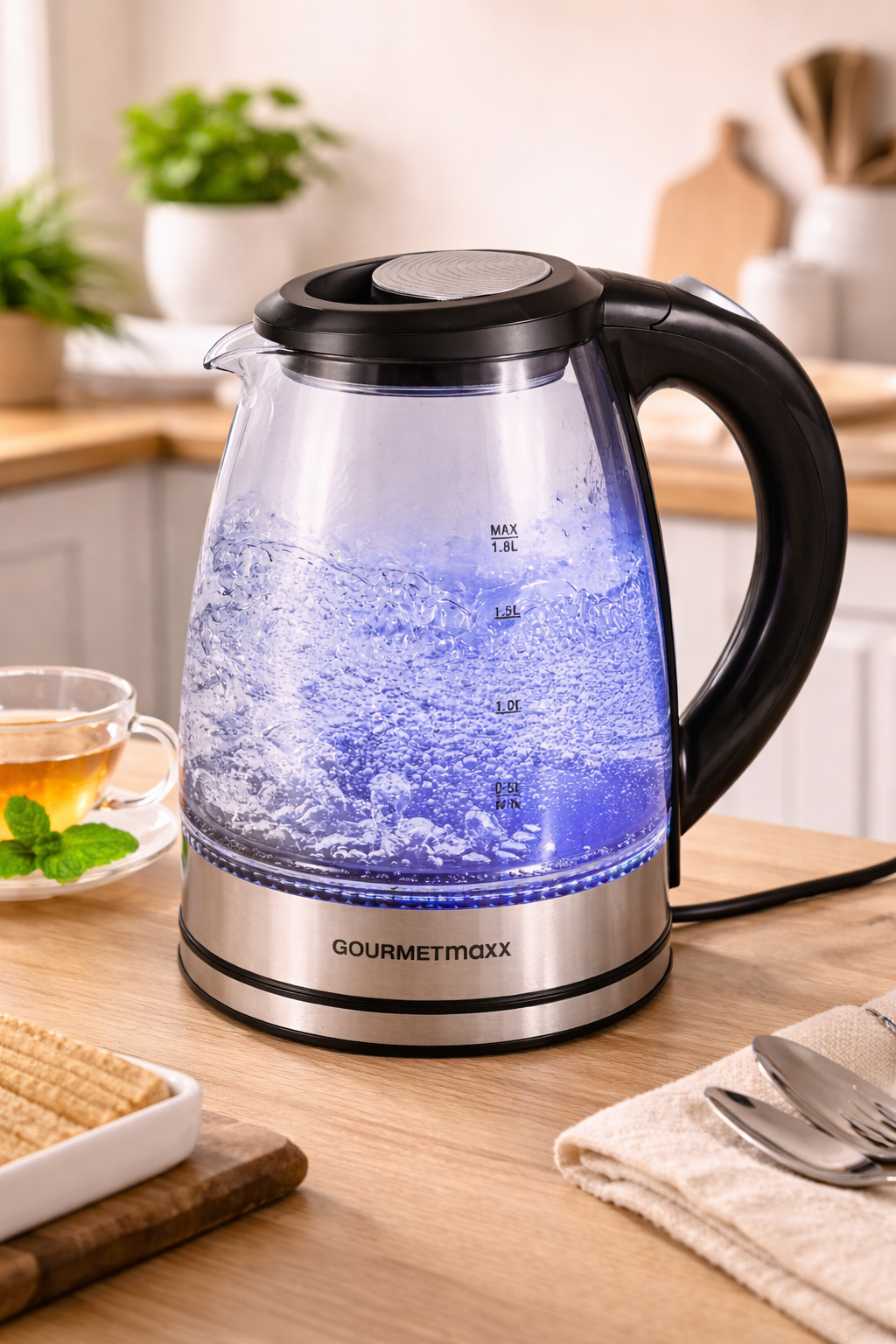 GOURMETmaxx Glas Wasserkocher 1,8L 1800W LED