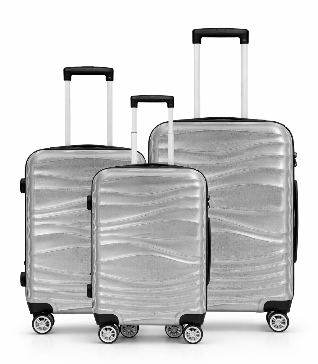 DMS BK-3002 3er Koffer Set Silber Hartschale Trolley Reisekoffer ABS 4 Rollen