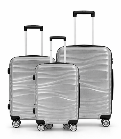 DMS BK-3002 3er Koffer Set Silber Hartschale Trolley Reisekoffer ABS 4 Rollen
