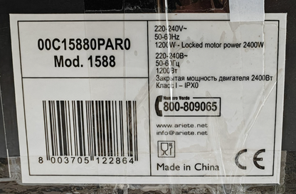 Ariete 1588 Positano Küchenmaschine 5,5L 2400W Edelstahl Rührmaschine Kneten C3