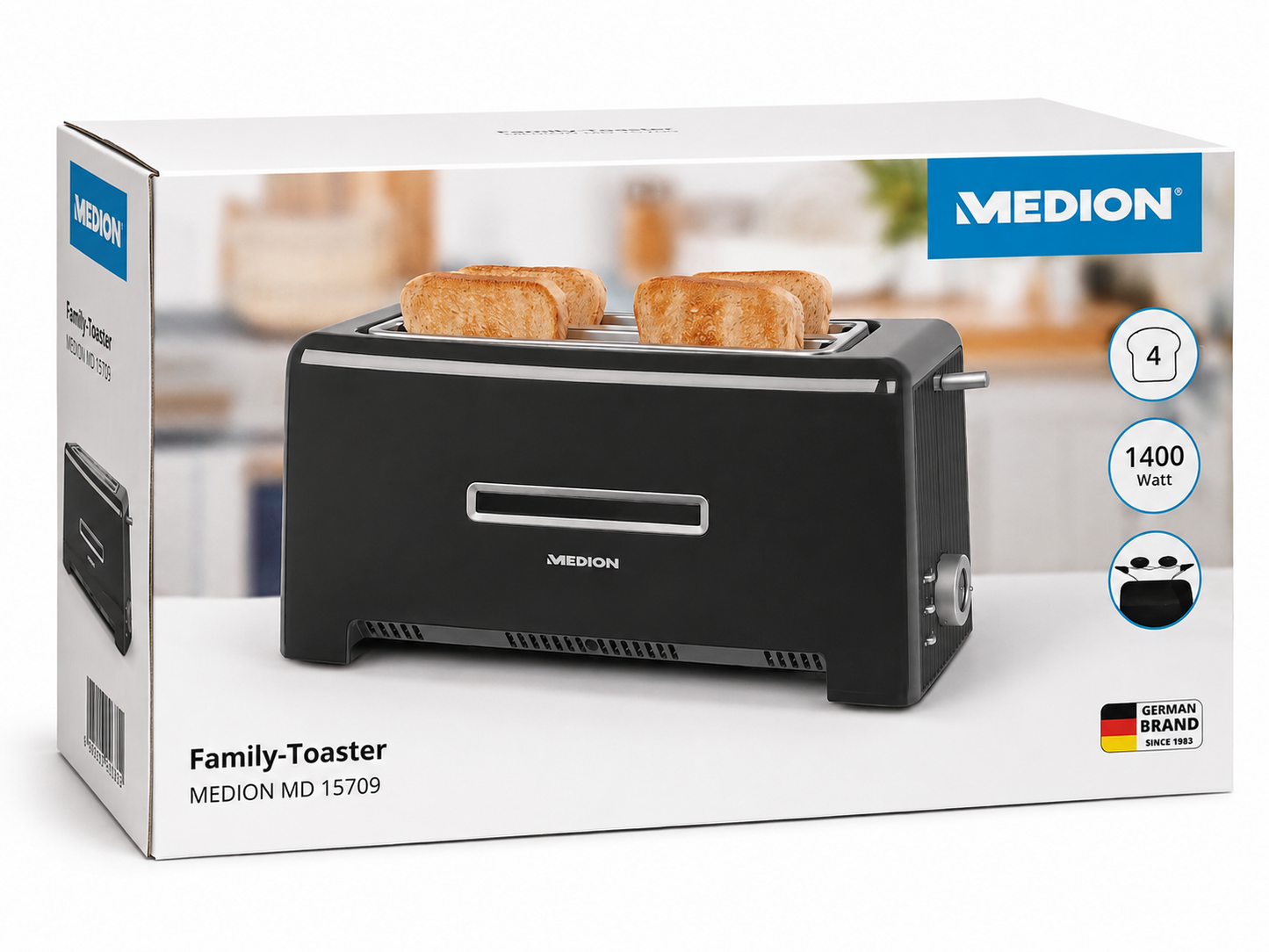 MEDION MD 15709 Family-Toaster 4 Scheiben 1400W Langschlitztoaster Schwarz E4