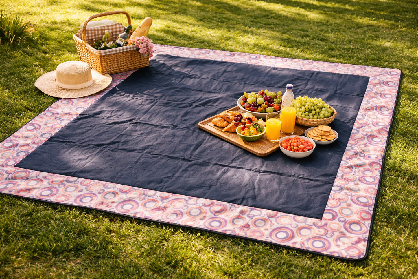Picknickdecke 190x190 cm Bunt Kreise Outdoor Stranddecke