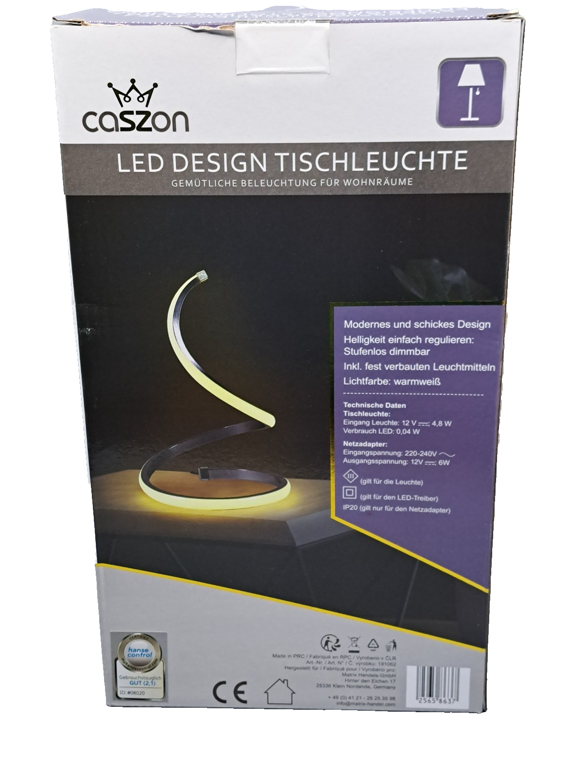 CASZON LED Design Tischleuchte Warmweiß Dimmbar Spirallampe 4,8W 18x18cm HA33