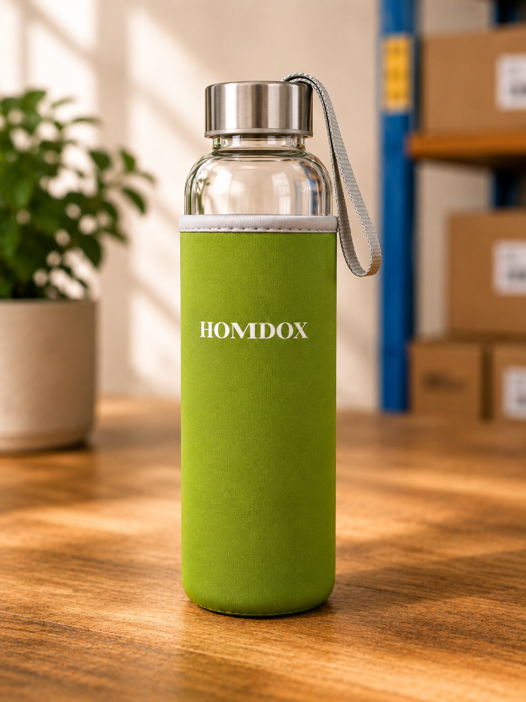 Homdox Borosilikat Glas Trinkflasche Hitzebeständig Auslaufsicher Wasser B3
