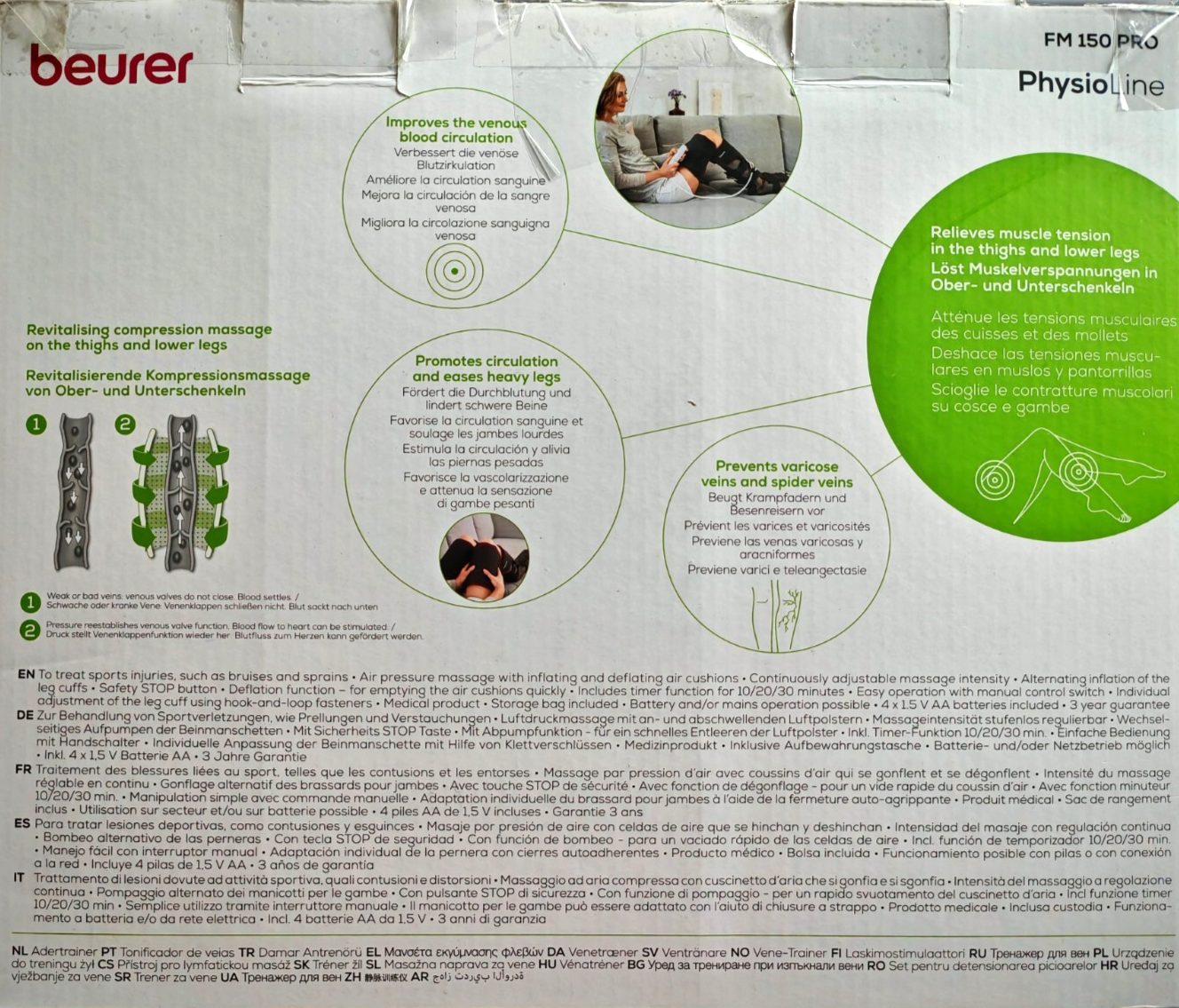 Beurer FM150 Pro Venen Trainer Beinmassagegerät Luftdruckmassage Beine HOA3 OP