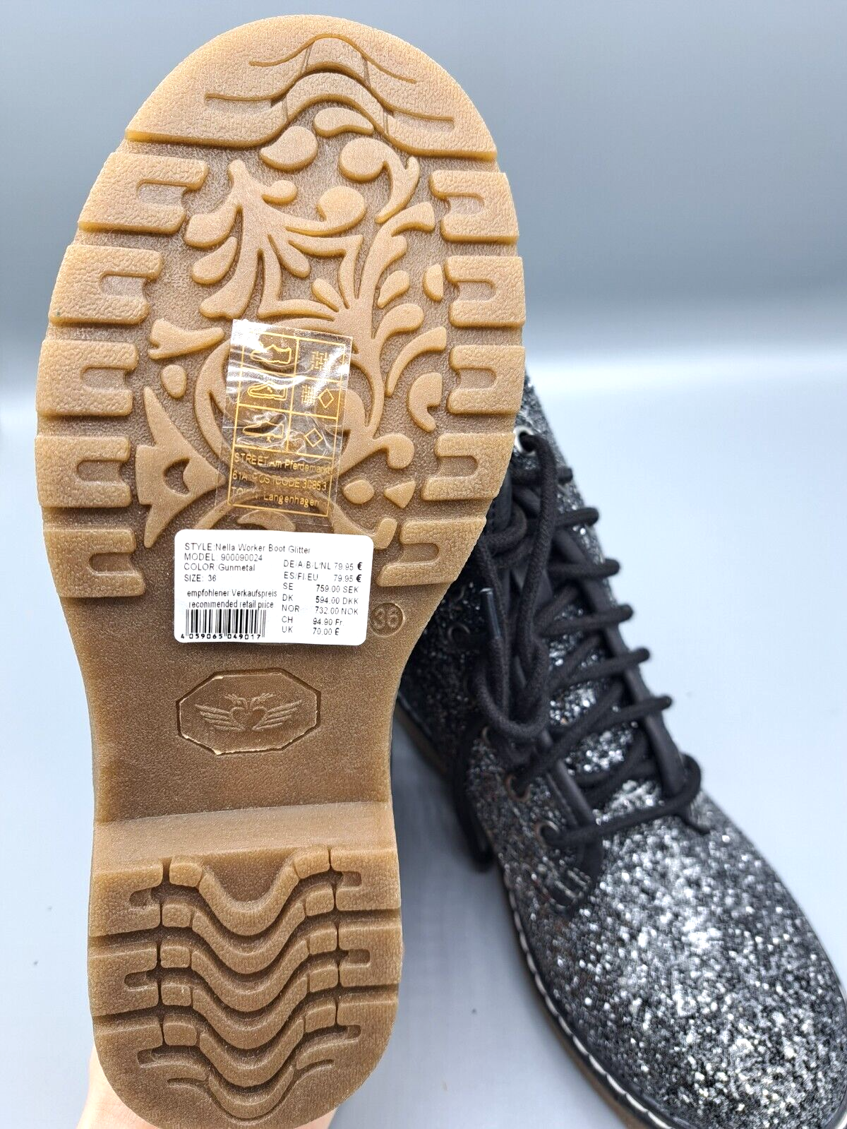 Fritzi aus Preußen Nella Damen Boots Glitter Graphit Schnürstiefel Gr. 36 G1
