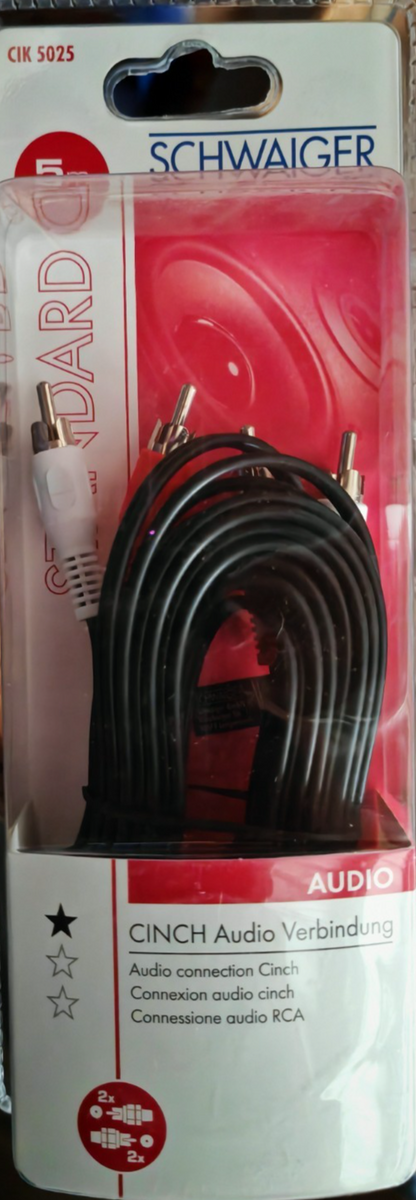 Schwaiger CIK5025 Audio Kabel Cinch Verbindung Stereo HiFi AUX 5m Schwarz A5