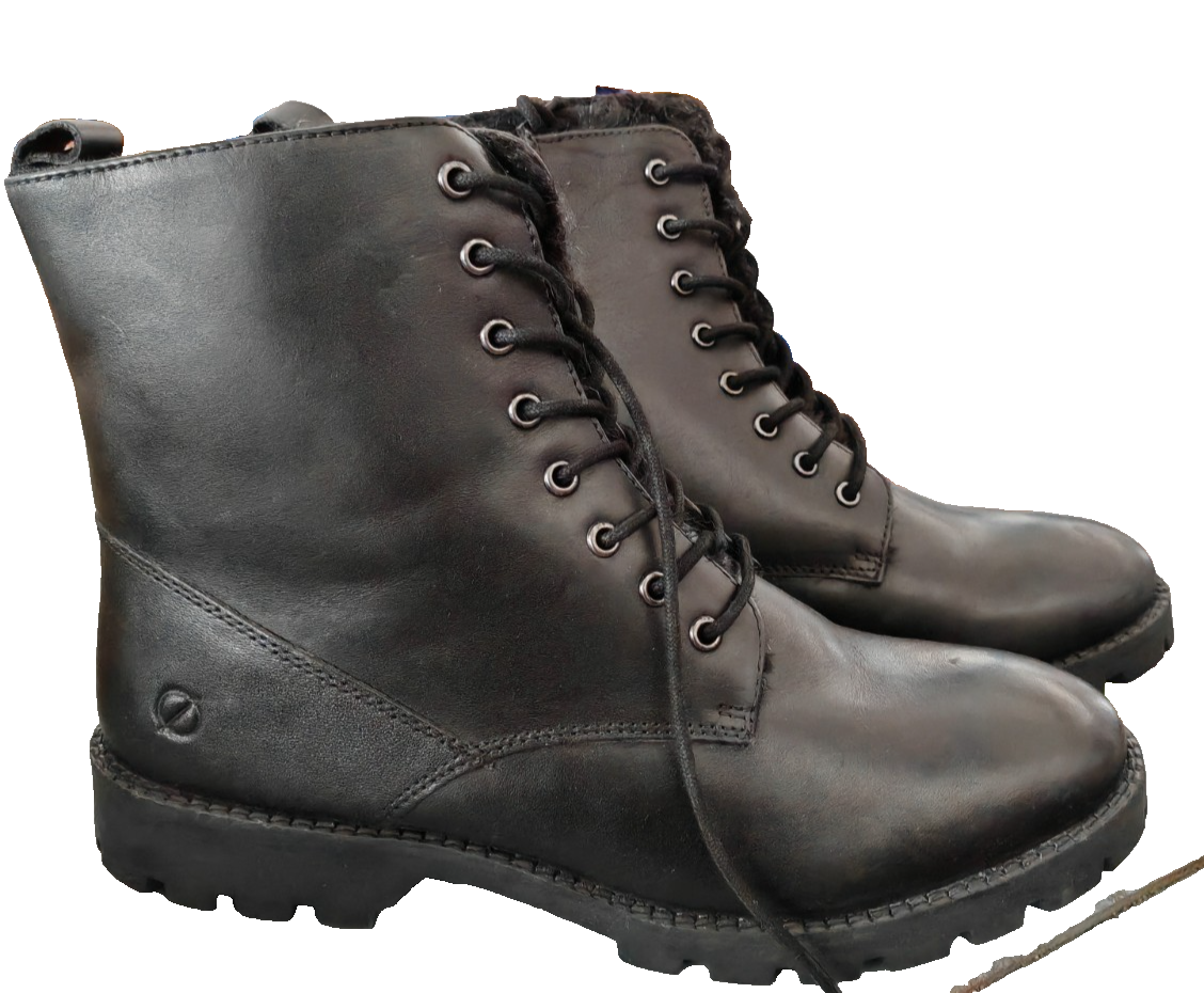 Paul Vesterbro Damen Boots Gr. 42 Schwarz Leder Warmfutter Schnürstiefel