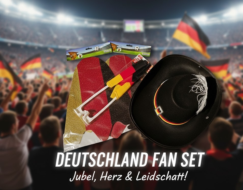 Deutschland Fan Set 2 Autofahnen 1 Hut 2x Schiffmütze Fußball