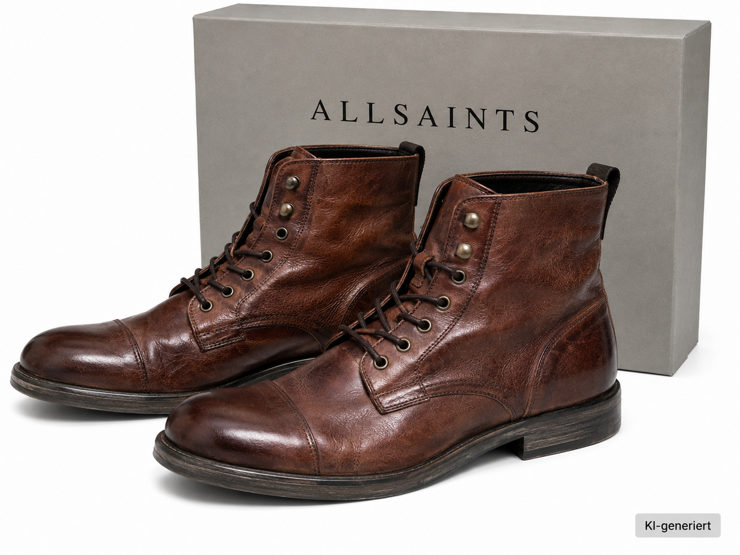 AllSaints Mikkel Herren Boots Leder Braun Schnürstiefel Biker Gr. 44 G1