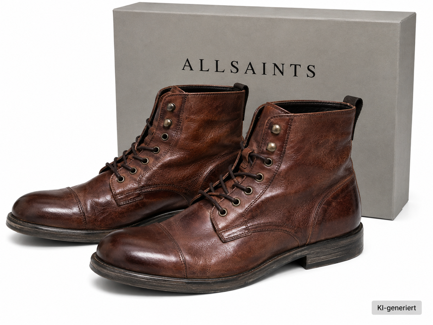 AllSaints Mikkel Herren Boots Leder Braun Schnürstiefel Biker Gr. 44 G1
