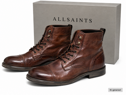 AllSaints Mikkel Herren Boots Leder Braun Schnürstiefel Biker Gr. 44 G1