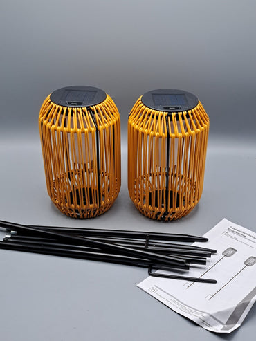 LUMIDA Garden 2 Solar-Fackeln Pfirsich | Rattan-Optik & Flamm-Effekt | Set