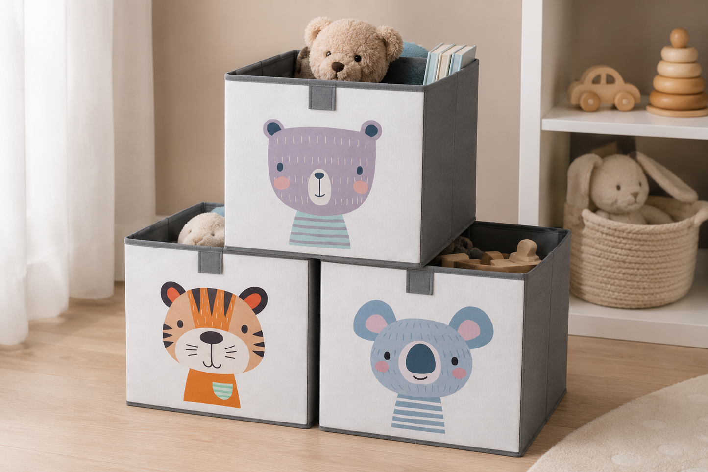 Navaris Kinder Aufbewahrungsbox 3er Set Spielzeugkiste Faltbox Tiermotiv D-07
