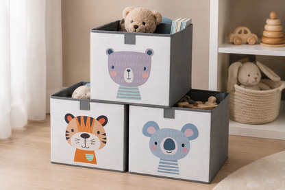 Navaris Kinder Aufbewahrungsbox 3er Set Spielzeugkiste Faltbox Tiermotiv D-07