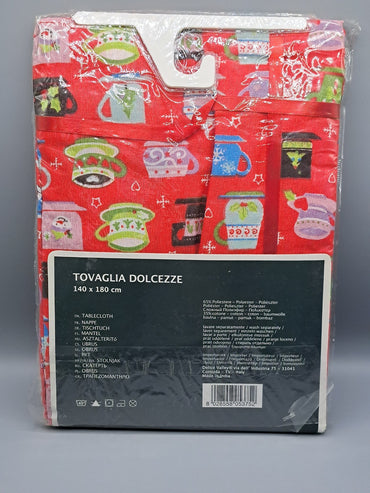 Delice Valley Weihnachtstischdecke Rot mit Tassen 140x180