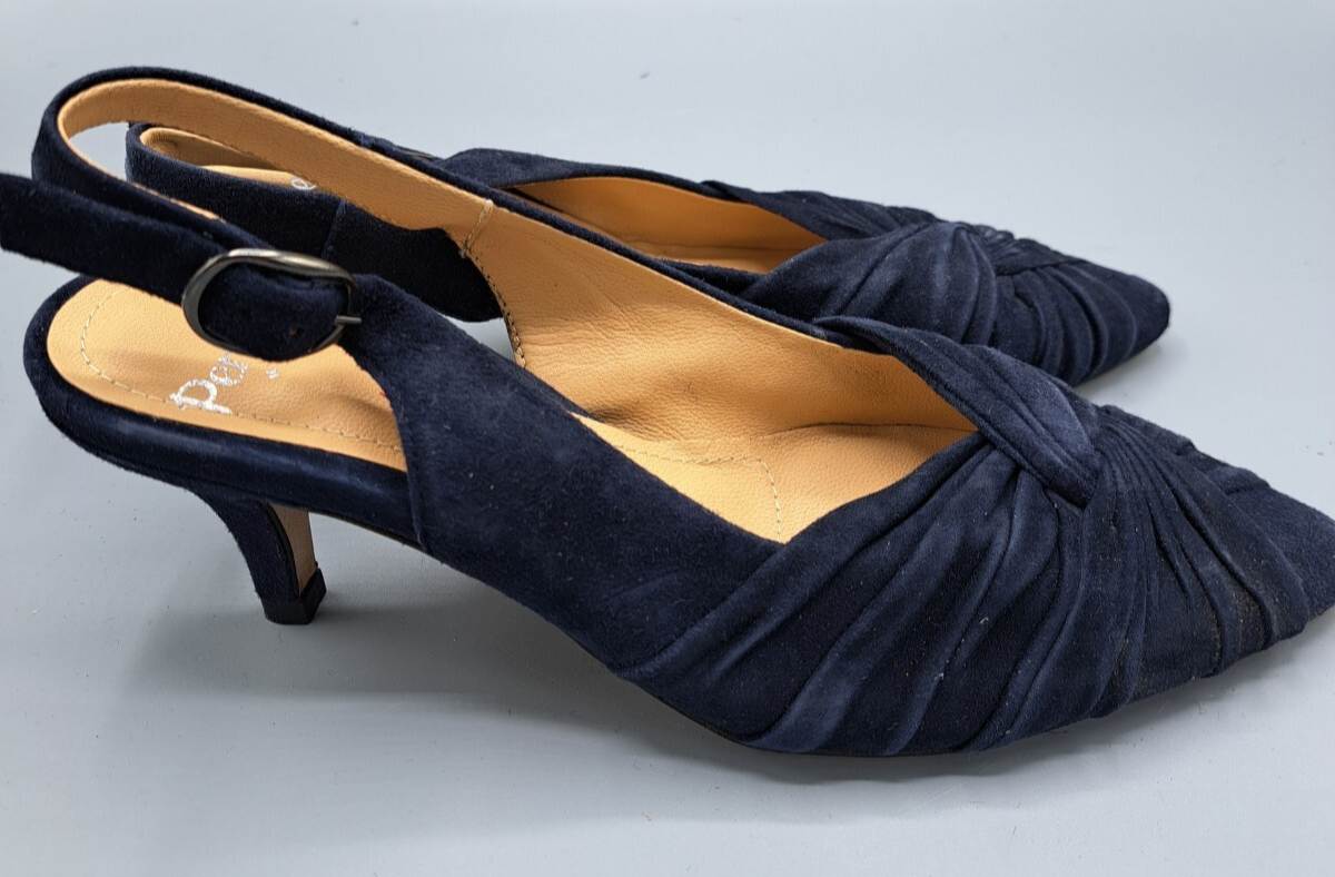 Perlato Damen Slingpumps Gr. 36 Dunkelblau Veloursleder Leder Pumps Elegant G1