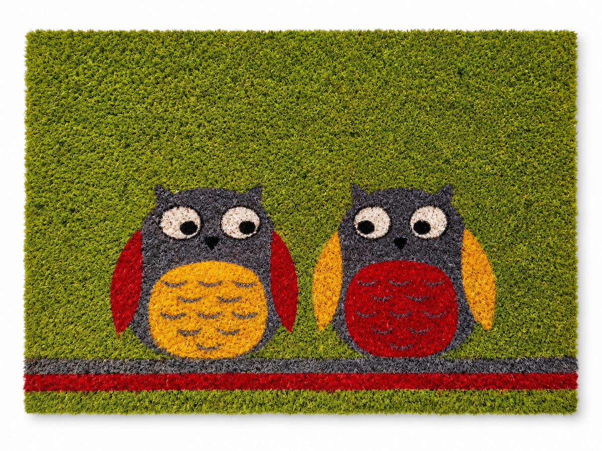 AKZENTE Fußmatte Eulen 40x60 cm Kokos Grün Bunt Schmutzfangmatte Türmatte C3