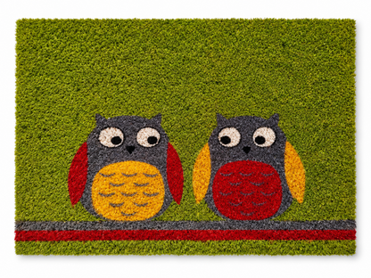AKZENTE Fußmatte Eulen 40x60 cm Kokos Grün Bunt Schmutzfangmatte Türmatte C3