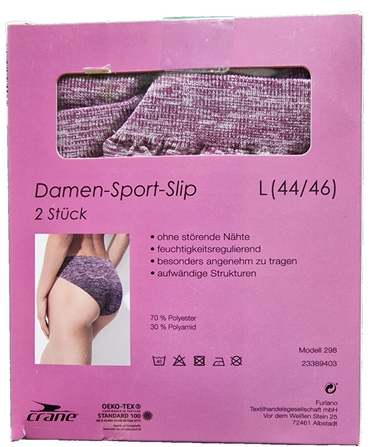 Crane Damen-Sport-Slip, 2 Stück, Größe L (44/46)