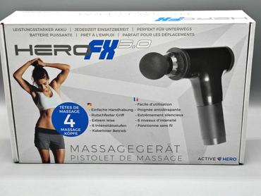 Hero FX 3.0 Massagepistole mit 4 Massageköpfen Muskelmassage Tiefengewebe