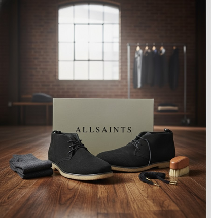 AllSaints Luke Chukka Boots Herren Wildleder Schwarz Leder Stiefel Gr. 40 G1