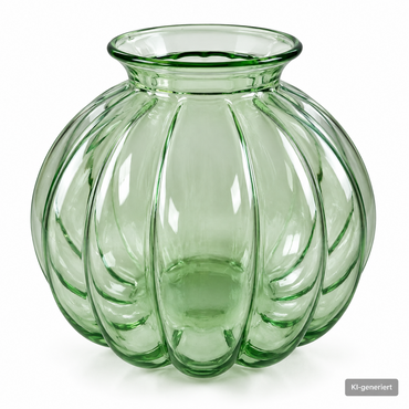 Glasvase Grün Bauchvase Rillenglas Blumenvase Dekovase Vintage Optik 14 cm B5