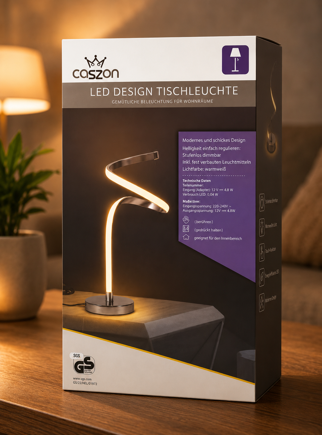 CASZON LED Design Tischleuchte 3,8W Warmweiß Dimmbar Spirale Tischlampe HA33