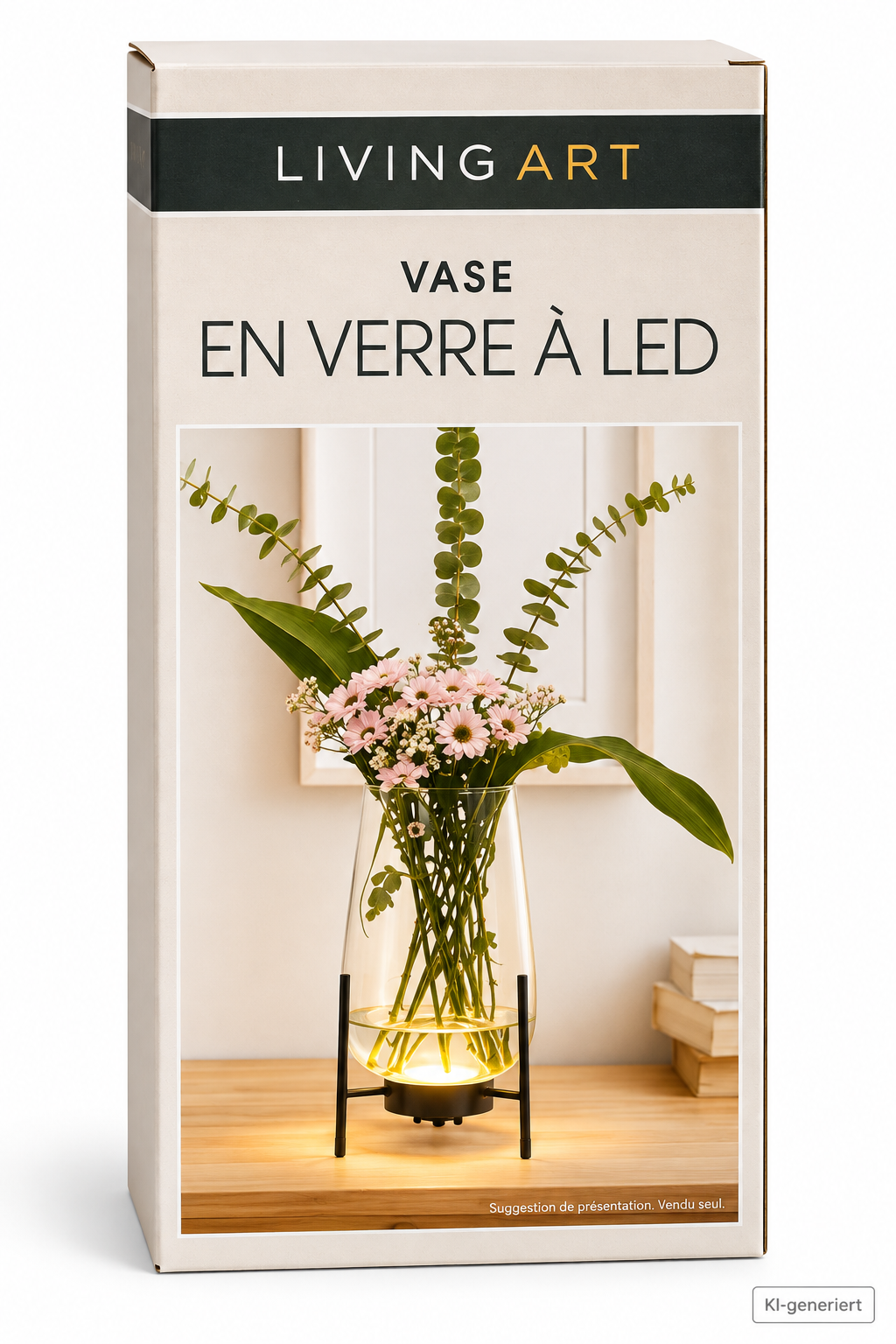 LIVING ART LED Glasvase 29cm Schwarz Metallständer Timer Deko Blumenvase HA33