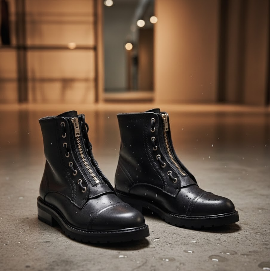 AllSaints Ariel Zip Boots Damen Leder Schwarz Gr. 38 Stiefeletten Biker Boots G1