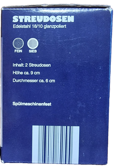 2 Streudosen Edelstahl, 18/10 Glanzpoliert, Aromaschutzdeckel