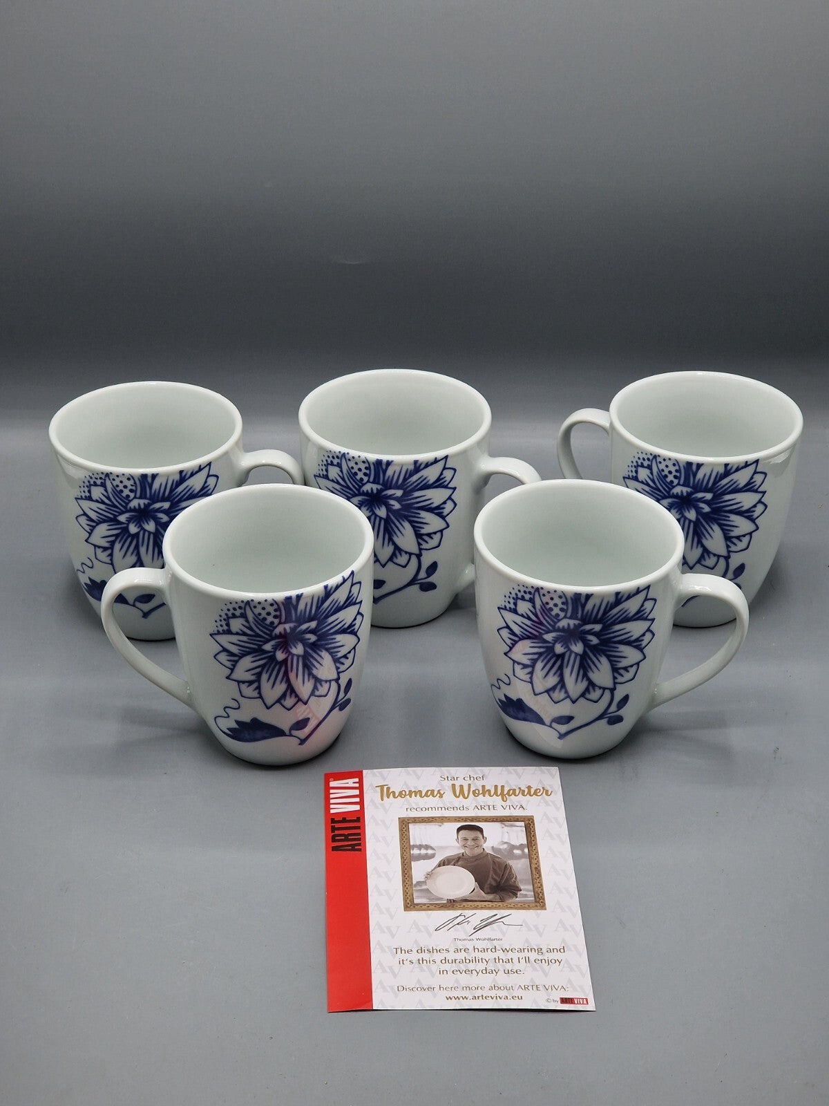 Arte Viva Luisa Kaffeebecher 6er Set Porzellan Tassen Blau Weiß Blumen HA18