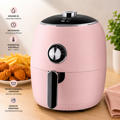 DMS Retro Heißluftfritteuse 3,5L 1400W Rosa Airfryer Fettarm HFR-35R C-06
