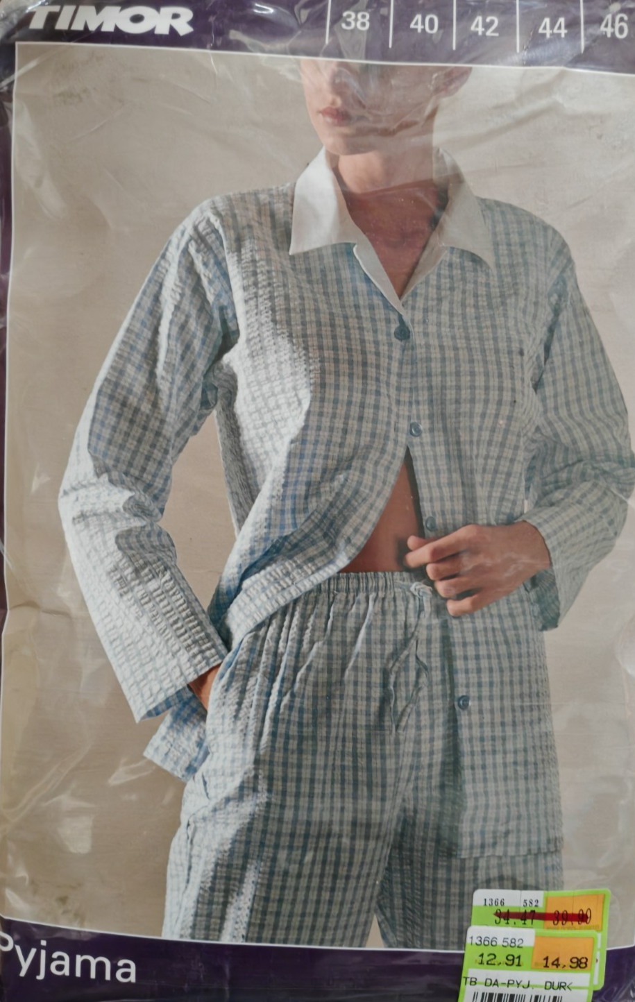TIMOR Damen Pyjama Gr. 46 Blau Weiß Karo 100% Baumwolle Schlafanzug Lang G3